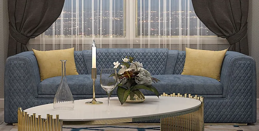 Casa Padrino Luxus Wohnzimmer & Hotel Sofa Blau / Gold 260 cm