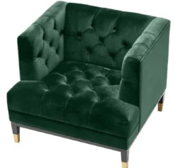 Casa Padrino Luxus Wohnzimmer Sessel Grün / Schwarz / Messingfarben 93 x 85 x H. 79 cm - Chesterfield Möbel