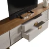 Casa Padrino Luxus Wohnzimmer TV Schrank Set Hellgrau / Braun / Messing - 1 TV Schrank & 1 Wandregal - Wohnzimmer Möbel - Massivholz Möbel - Luxus Möbel - Luxus Einrichtung