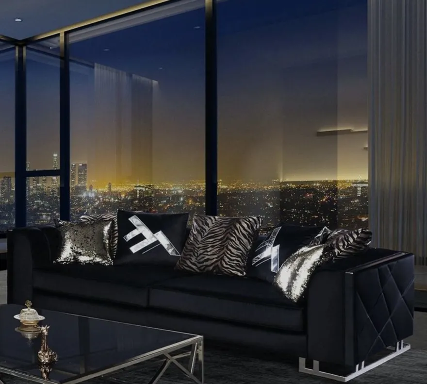 Casa Padrino Luxus Wohnzimmer Sofa mit dekorativen Kissen Schwarz / Silber 237 x 96 x H. 66 cm - Luxus Wohnzimmer Möbel