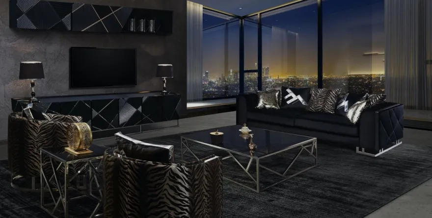 Casa Padrino Luxus Wohnzimmer Sofa mit dekorativen Kissen Schwarz / Silber 237 x 96 x H. 66 cm - Luxus Wohnzimmer Möbel