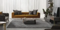 Casa Padrino Luxus Wohnzimmer TV Schrank Set Grau / Braun / Gold - 1 TV Schrank mit 4 Schubladen & 2 Wandregale - Wohnzimmer Möbel - Massivholz Möbel - Luxus Möbel - Luxus Einrichtung