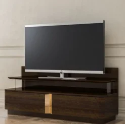 Casa Padrino Luxus Wohnzimmer TV Schrank mit 2 Schubladen Braun / Gold 150 x 50 x H. 67 cm - Edle Wohnzimmer Möbel - Luxus Qualität