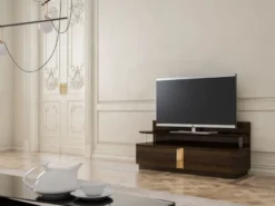 Casa Padrino Luxus Wohnzimmer TV Schrank mit 2 Schubladen Braun / Gold 150 x 50 x H. 67 cm - Edle Wohnzimmer Möbel - Luxus Qualität