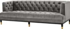 Casa Padrino Luxus Wohnzimmer Sofa Grau / Schwarz / Messingfarben 230 x 85 x H. 79 cm - Chesterfield Samtsofa