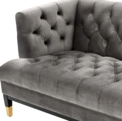 Casa Padrino Luxus Wohnzimmer Sofa Grau / Schwarz / Messingfarben 230 x 85 x H. 79 cm - Chesterfield Samtsofa