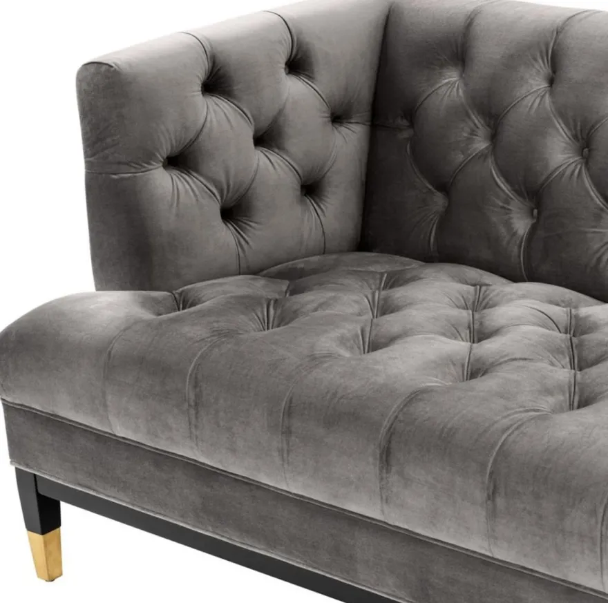 Casa Padrino Luxus Wohnzimmer Sofa Grau / Schwarz / Messingfarben 230 x 85 x H. 79 cm - Chesterfield Samtsofa