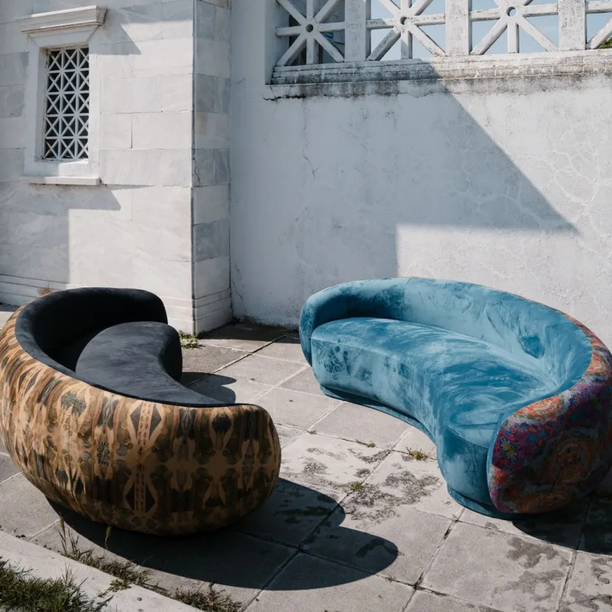 Casa Padrino Luxus Wohnzimmer Sofa Blau / Mehrfarbig 260 cm