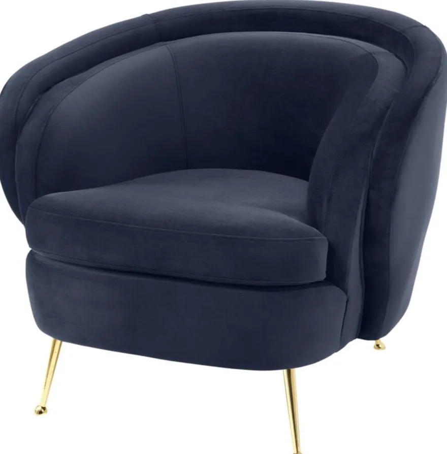 Casa Padrino Luxus Wohnzimmer Samtsessel Mitternachtsblau / Messingfarben 92 x 85 x H. 79 cm - Luxus Möbel