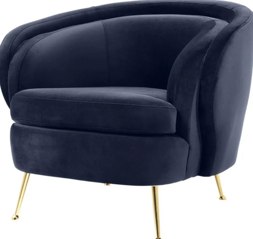 Casa Padrino Luxus Wohnzimmer Samtsessel Mitternachtsblau / Messingfarben 92 x 85 x H. 79 cm - Luxus Möbel