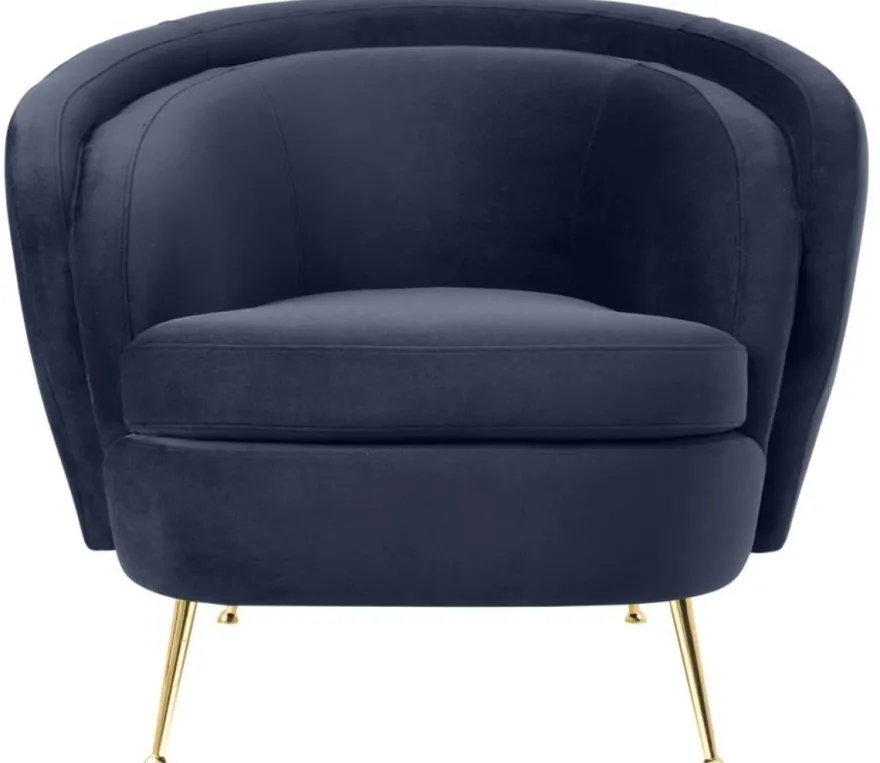 Casa Padrino Luxus Wohnzimmer Samtsessel Mitternachtsblau / Messingfarben 92 x 85 x H. 79 cm - Luxus Möbel