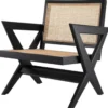 Casa Padrino Luxus Wohnzimmer Sessel Schwarz / Naturfarben 75 x 74 x H. 88 cm - Massivholz Sessel mit Rattangeflecht - Luxus Möbel