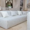 Casa Padrino Luxus Wohnzimmer Sofa mit Streifen Weiß / Blau 450 cm