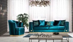 Casa Padrino Luxus Wohnzimmer Sessel Türkis / Gold 80 x 80 x H. 90 cm - Luxus Wohnzimmer Möbel