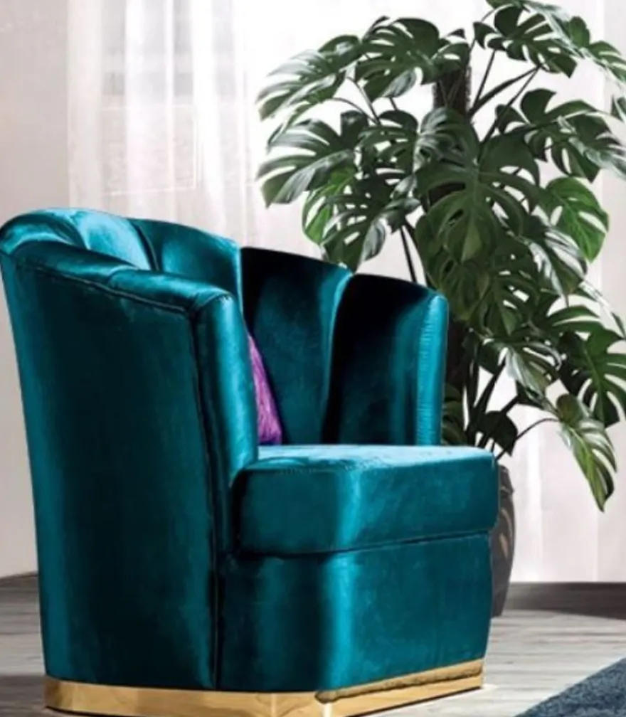 Casa Padrino Luxus Wohnzimmer Sessel Türkis / Gold 80 x 80 x H. 90 cm - Luxus Wohnzimmer Möbel