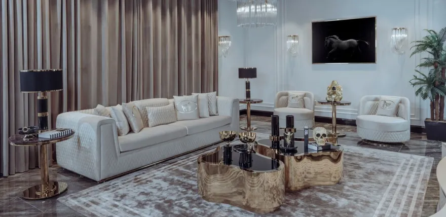 Casa Padrino Luxus Wohnzimmer & Hotel Sessel Creme / Gold 85 x 82 x H. 80 cm