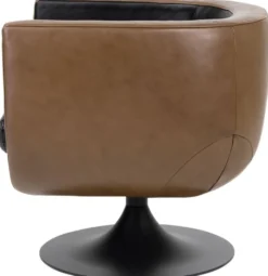 Casa Padrino Luxus Wohnzimmer Echtleder Drehsessel Schwarz / Braun 75 x 70 x H. 66,5 cm - Luxus Möbel