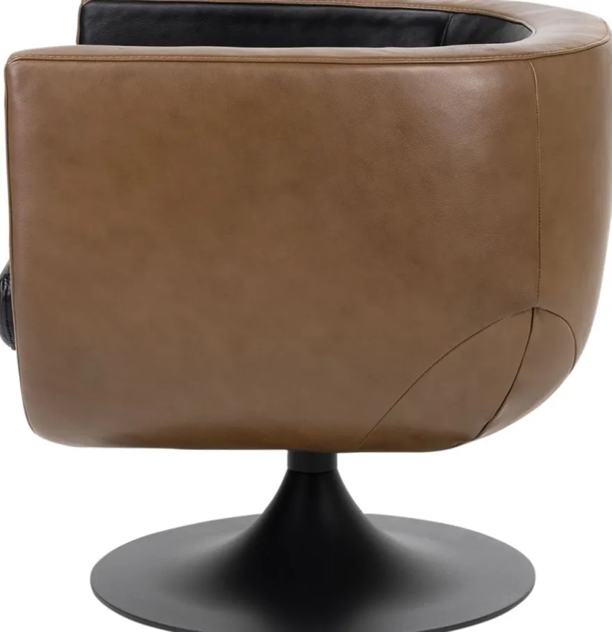 Casa Padrino Luxus Wohnzimmer Echtleder Drehsessel Schwarz / Braun 75 x 70 x H. 66,5 cm - Luxus Möbel