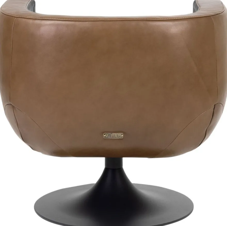 Casa Padrino Luxus Wohnzimmer Echtleder Drehsessel Schwarz / Braun 75 x 70 x H. 66,5 cm - Luxus Möbel