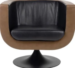 Casa Padrino Luxus Wohnzimmer Echtleder Drehsessel Schwarz / Braun 75 x 70 x H. 66,5 cm - Luxus Möbel