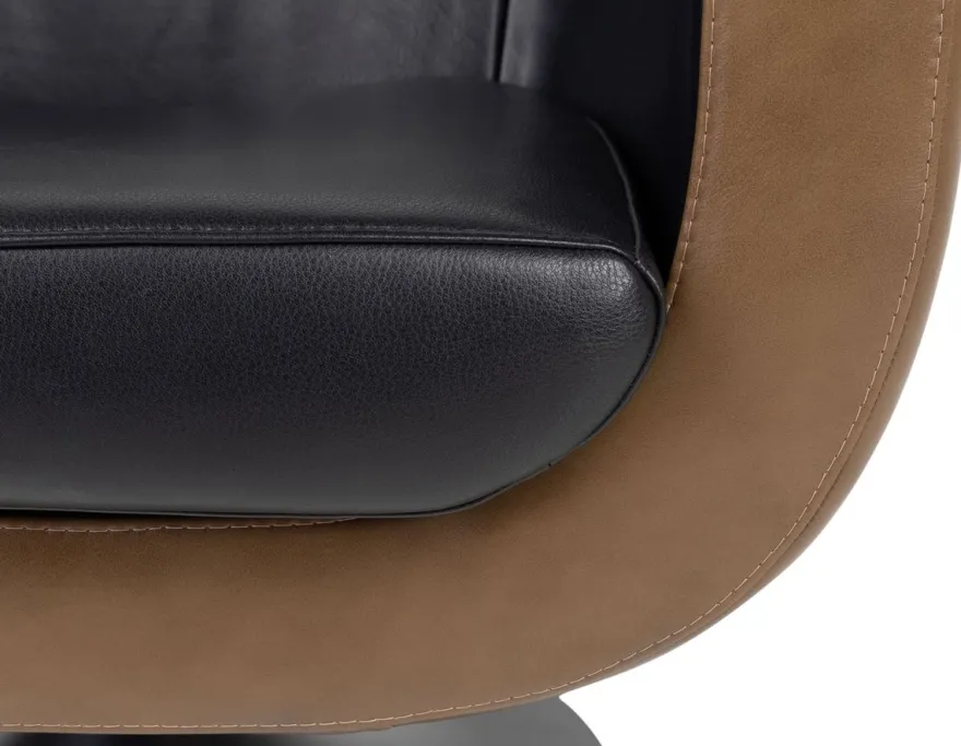 Casa Padrino Luxus Wohnzimmer Echtleder Drehsessel Schwarz / Braun 75 x 70 x H. 66,5 cm - Luxus Möbel