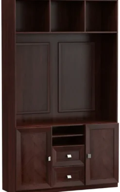 Casa Padrino Luxus Wohnzimmerschrank mit 2 Türen und 2 Schubladen Dunkelbraun / Silber 135,8 x 44,2 x H. 225,6 cm - Luxus Wohnzimmermöbel