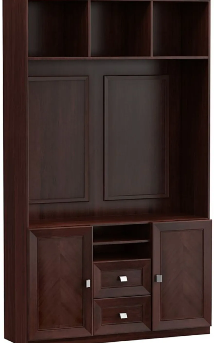 Casa Padrino Luxus Wohnzimmerschrank mit 2 Türen und 2 Schubladen Dunkelbraun / Silber 135,8 x 44,2 x H. 225,6 cm - Luxus Wohnzimmermöbel