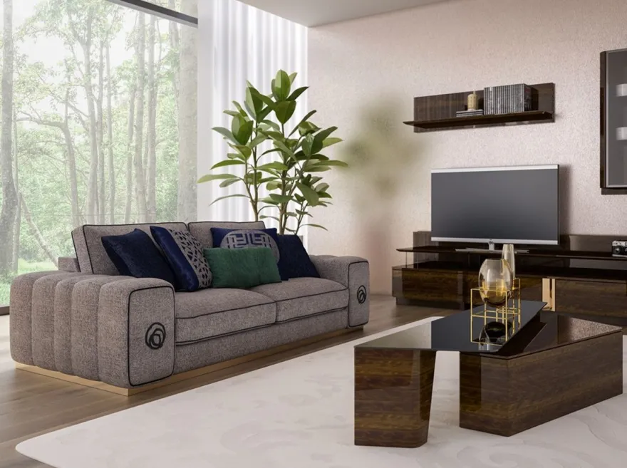 Casa Padrino Luxus Wohnzimmer Sofa Grau / Schwarz / Gold 220 x 100 x H. 65 cm - Edle Wohnzimmer Möbel - Luxus Möbel