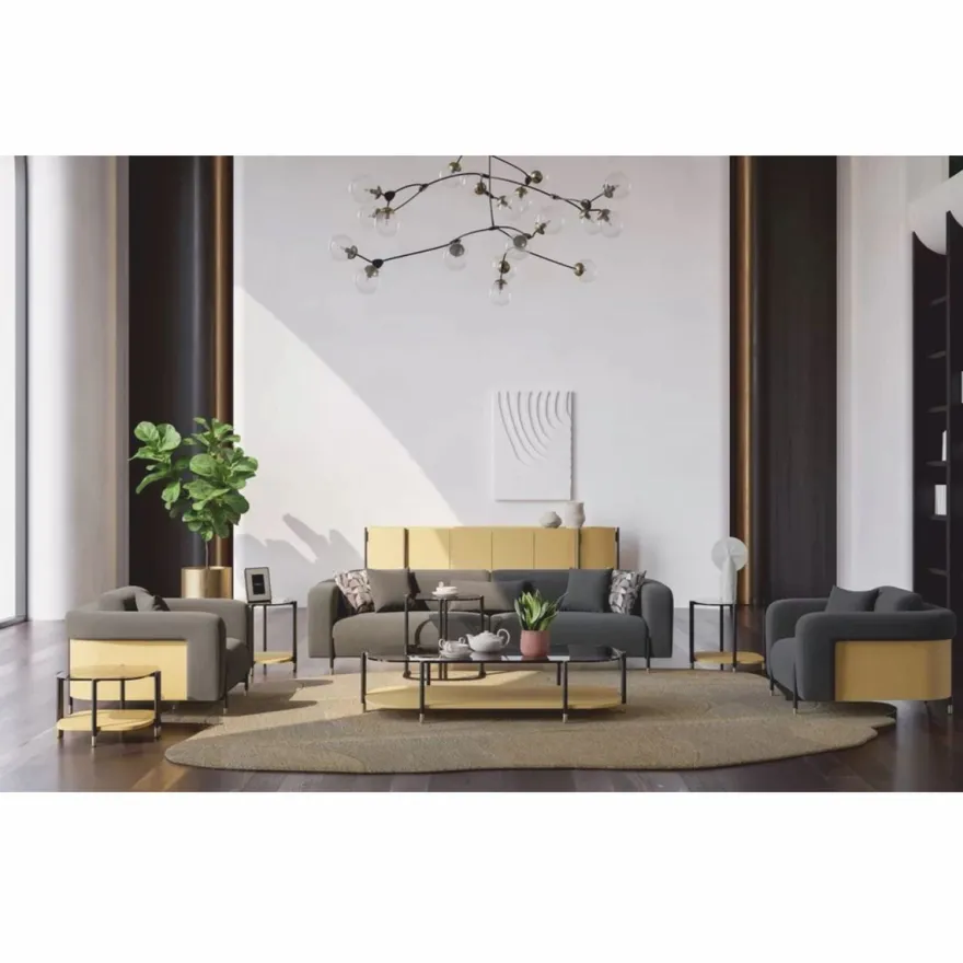 Casa Padrino Luxus Wohzimmer & Hotel Sofa Grau / Naturfarben / Messing 250 cm - Luxus Möbel