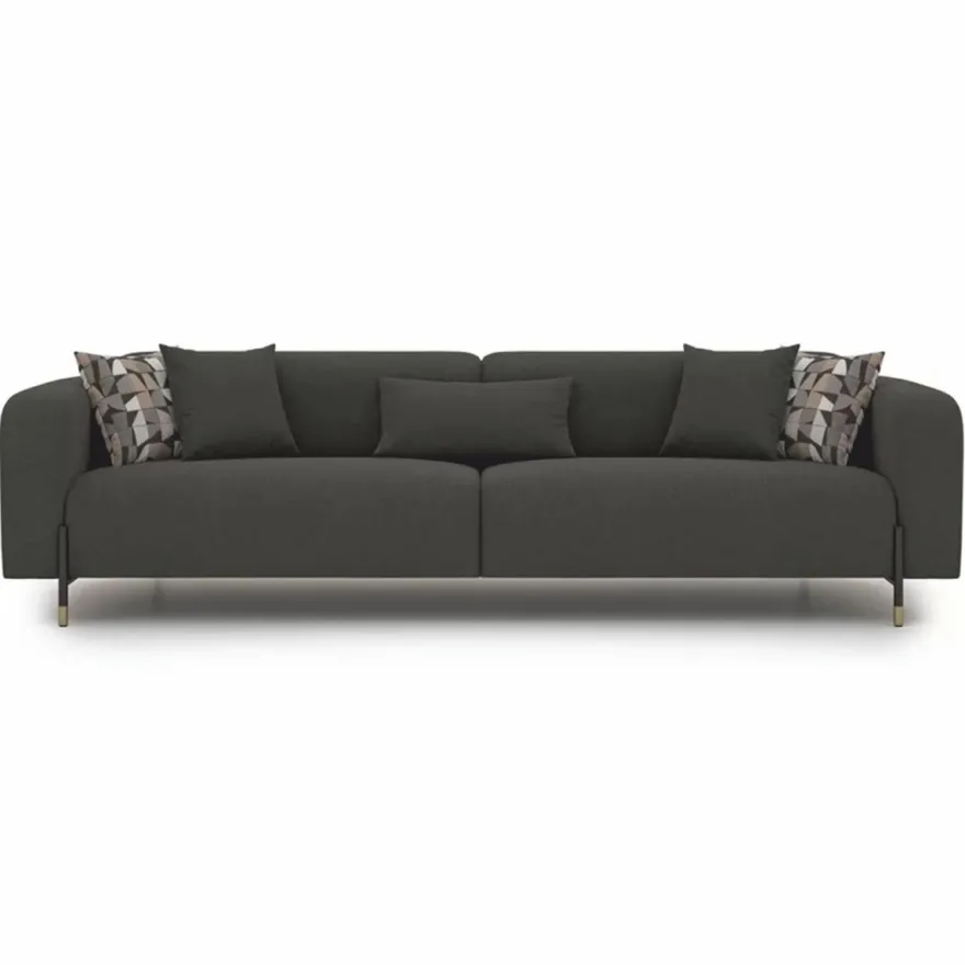 Casa Padrino Luxus Wohzimmer & Hotel Sofa Grau / Naturfarben / Messing 250 cm - Luxus Möbel