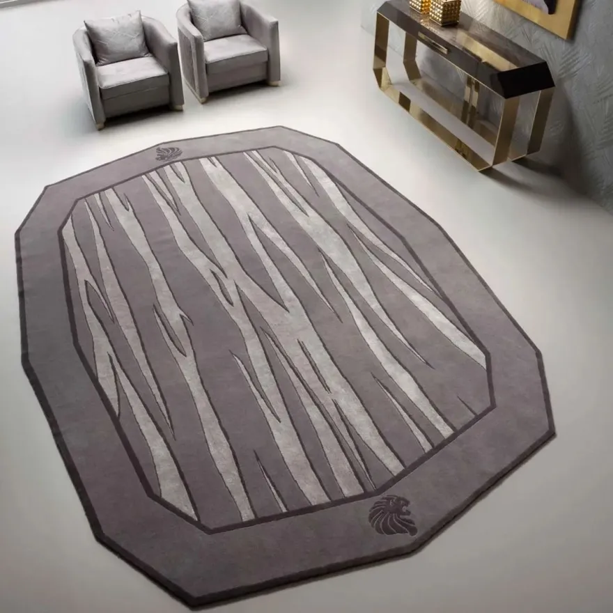 Casa Padrino Luxus Wollteppich Grau / Schwarz - Verschiedene Größen - Handgetufteter Woll Teppich - Wohnzimmer Teppich - Schlafzimmer Teppich - Luxus Kollektion