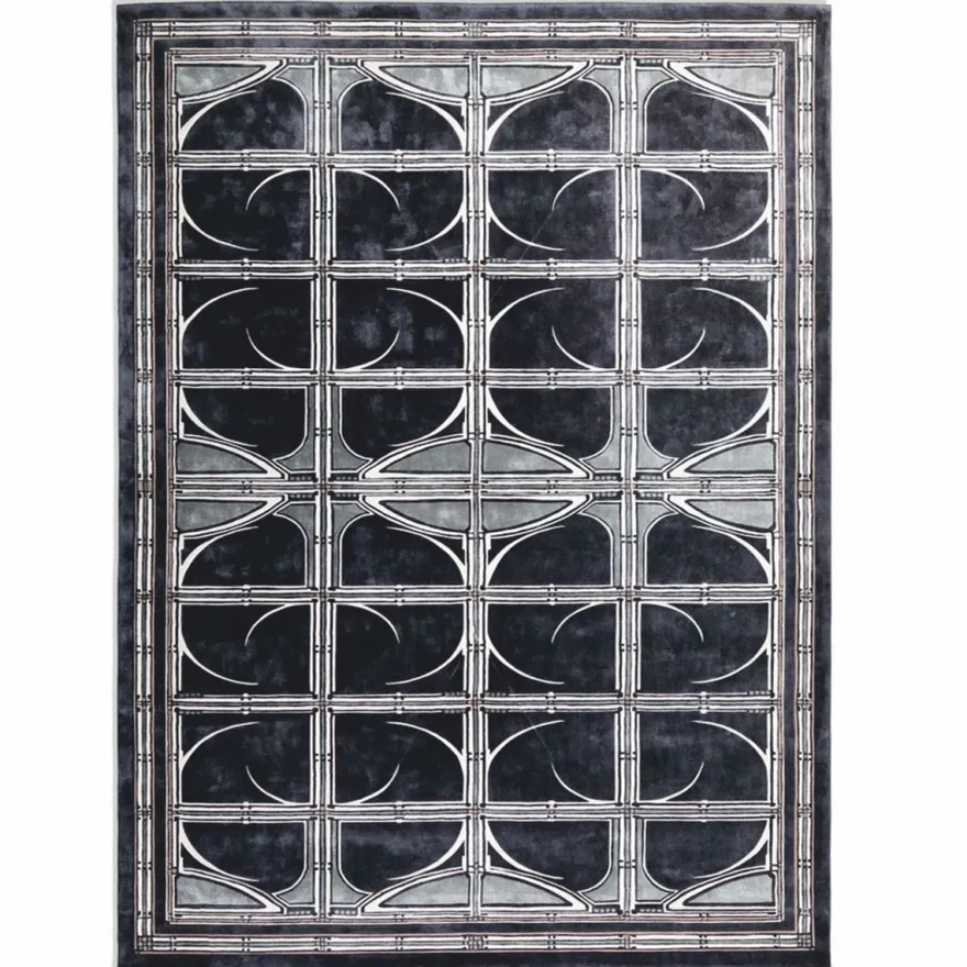 Casa Padrino Luxus Wollteppich Schwarz / Grau / Weiß - Verschiedene Größen