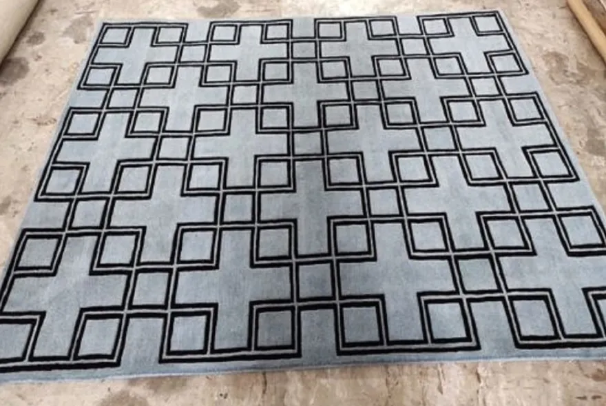 Casa Padrino Luxus Wollteppich Grau / Schwarz 170 x 230 cm - Rechteckiger Design Teppich - Handgetufteter Wohnzimmer Woll Teppich - Luxus Qualität