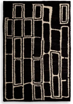 Casa Padrino Luxus Woll Teppich Schwarz / Elfenbein 200 x 300 cm - Handgewebter Wohnzimmer Teppich - Wohnzimmer Deko Accessoires - Luxus Möbel - Luxus Interior