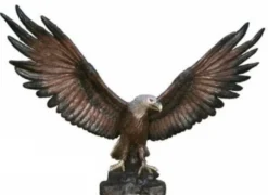 Casa Padrino Luxus XXL Bronze Deko Skulptur Adler auf Felsen 366 x 168 x H. 257 cm - Riesige Bronze Figur - Bronze Tierfigur - XXL Garten Skulptur - Luxus Garten Deko