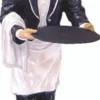 Casa Padrino Luxus XXL Deko Figur Buttler Schwarz / Weiß / Mehrfarbig H. 80 cm - XXL Deko Kellner Skulptur - Deko Accessoires