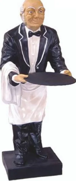 Casa Padrino Luxus XXL Deko Figur Buttler Schwarz / Weiß / Mehrfarbig H. 80 cm - XXL Deko Kellner Skulptur - Deko Accessoires
