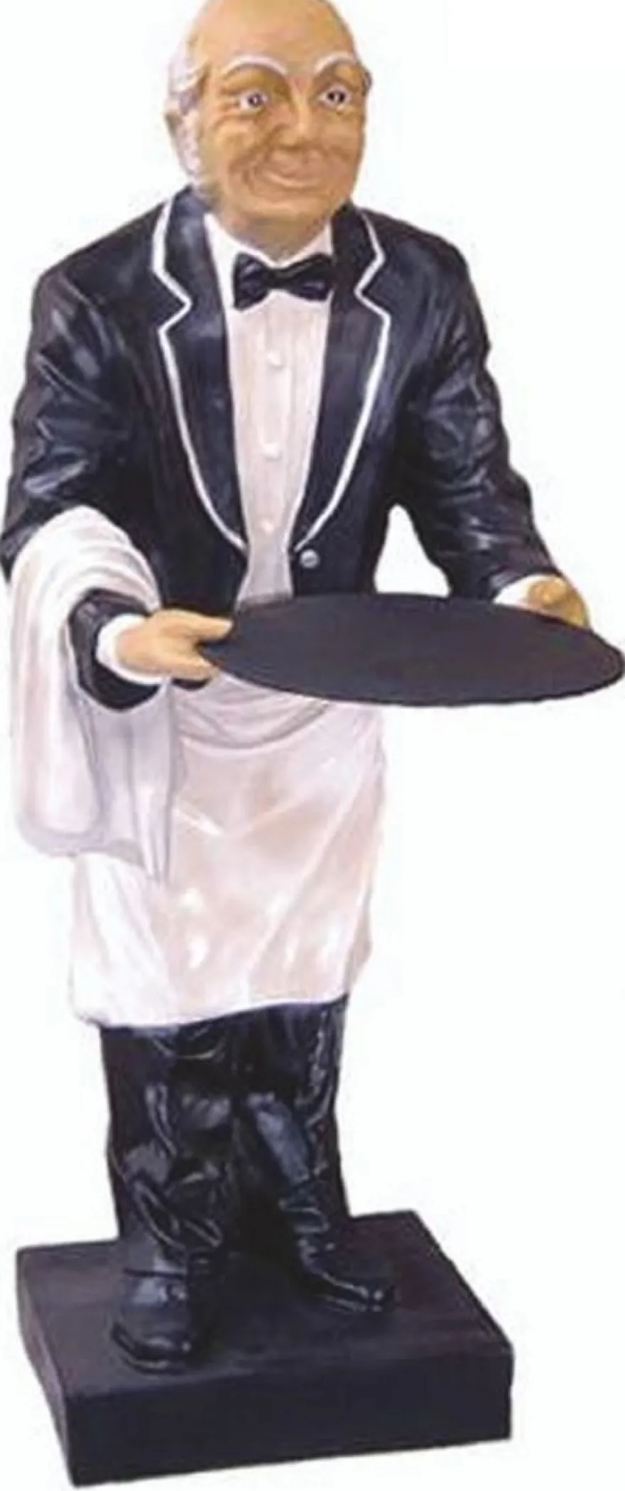 Casa Padrino Luxus XXL Deko Figur Buttler Schwarz / Weiß / Mehrfarbig H. 80 cm - XXL Deko Kellner Skulptur - Deko Accessoires