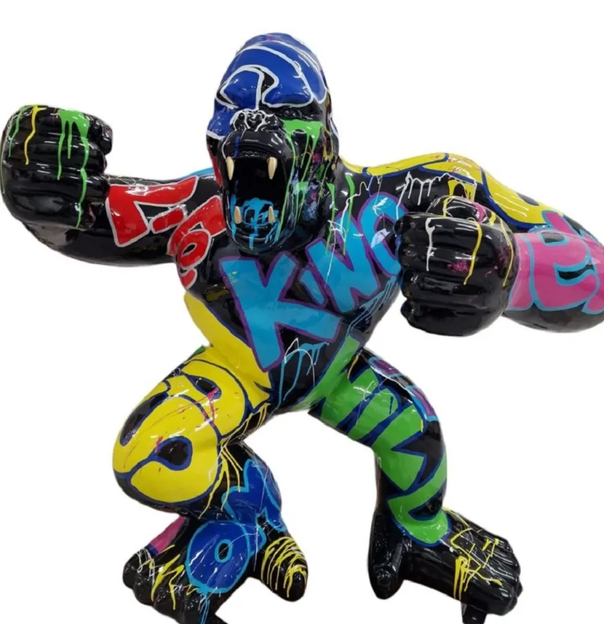 Casa Padrino Luxus XXL Deko Skulptur Gorilla Affe Schwarz / Mehrfarbig H. 85 cm - Große Deko Skulptur - XXL Deko Figur - Luxus XXL Tierfigur