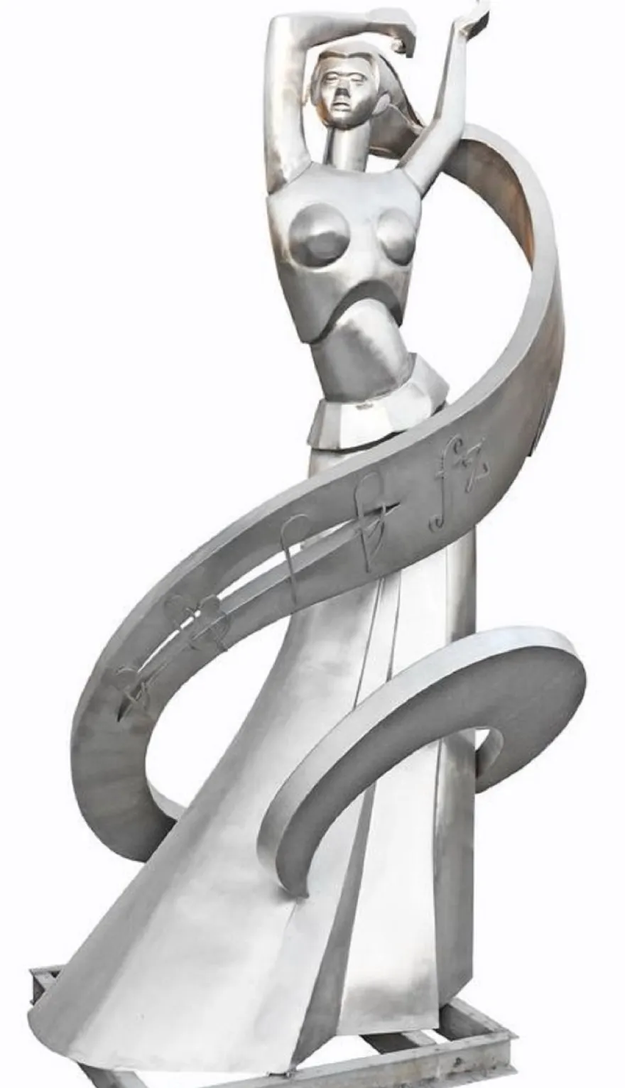 Casa Padrino Luxus XXL Garten Deko Skulptur Tänzerin Silber / Grau H. 350 cm - Riesige XXL Garten Deko Edelstahl Figur - XXL Edelstahl Garten Skulpturen