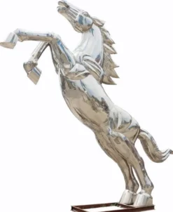Casa Padrino Luxus XXL Garten Deko Skulptur Wildes Pferd Silber H. 460 cm - Riesige XXL Garten Deko Edelstahl Figur - XXL Edelstahl Tierfigur - XXL Edelstahl Garten Skulpturen