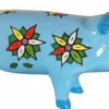 Casa Padrino Luxus XXL Skulptur Schwein mit Blumen Design Hellblau / Mehrfarbig 60 x H. 23 cm - Wetterbeständige Deko Skulptur - Wohnzimmer Deko - Garten Deko Gartenskulptur