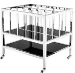 Casa Padrino Luxus Zeitungs- und Magazintrolley aus poliertem Edelstahl, silber, 50 x 40 x H. 46,5 cm