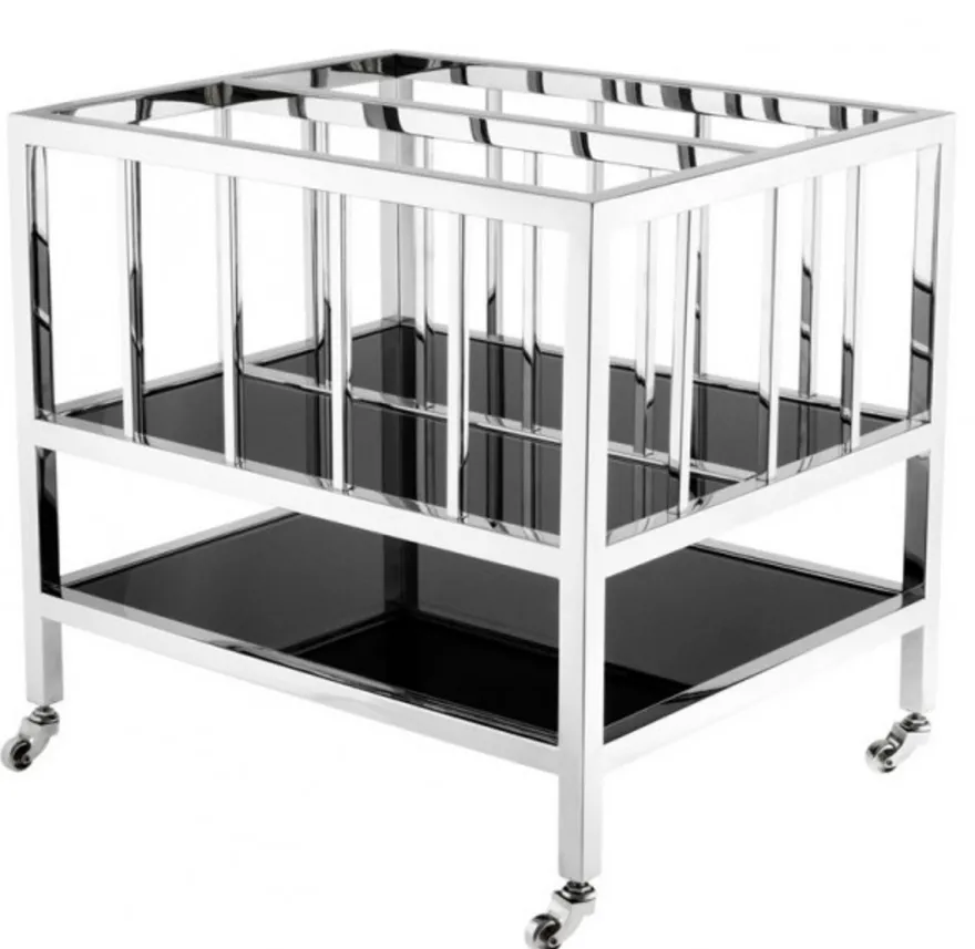 Casa Padrino Luxus Zeitungs- und Magazintrolley aus poliertem Edelstahl, silber, 50 x 40 x H. 46,5 cm