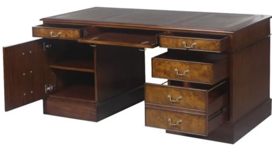 Casa Padrino Mahagoni Schreibtisch Braun / Grün 160,5 x 76 x H. 77 cm - Luxus Büromöbel
