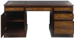 Casa Padrino Mahagoni Schreibtisch Braun / Grün 160,5 x 76 x H. 77 cm - Luxus Büromöbel
