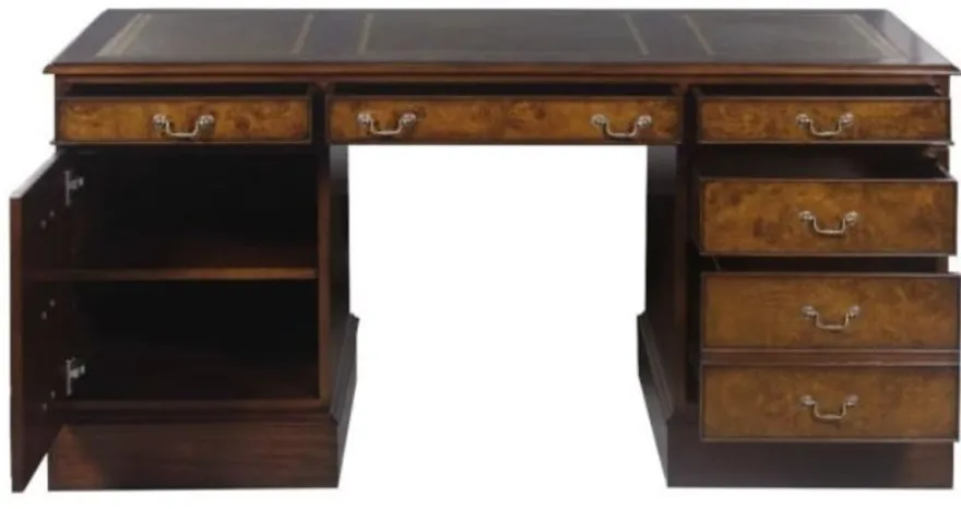 Casa Padrino Mahagoni Schreibtisch Braun / Grün 160,5 x 76 x H. 77 cm - Luxus Büromöbel