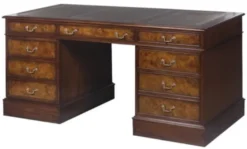 Casa Padrino Mahagoni Schreibtisch Braun / Grün 160,5 x 76 x H. 77 cm - Luxus Büromöbel