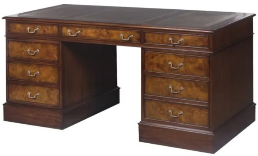 Casa Padrino Mahagoni Schreibtisch Braun / Grün 160,5 x 76 x H. 77 cm - Luxus Büromöbel