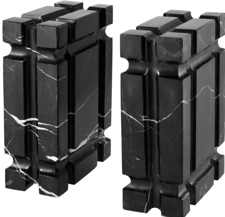 Casa Padrino Marmor Buchstützen 2er Set Schwarz - Luxus Wohnzimmer Accessoires